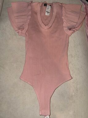 Express Pink Ruffled Sleeve One-Piece Bodysuit